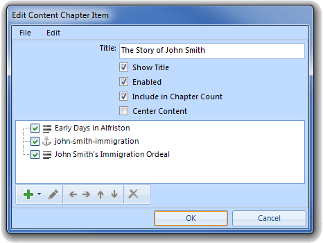 screenshot of Content Chapter showing several User Items