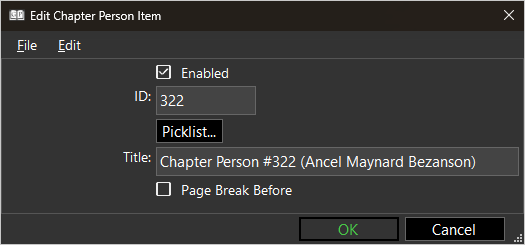 screenshot of Cpapter Person item edit window