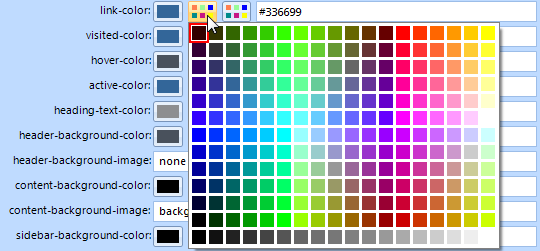 screenshot of color property after clicking the General Palette button showing its collection of colors
