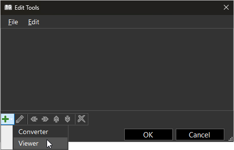 screenshot of Edit Tools window showing add menu with viewer selected